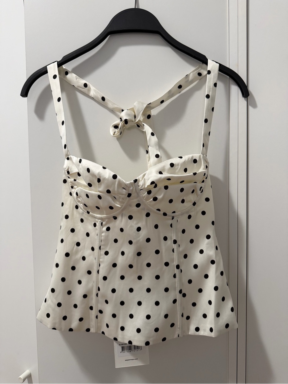 Peppermayo White Polka Dot Tie-Back Bustier Cami